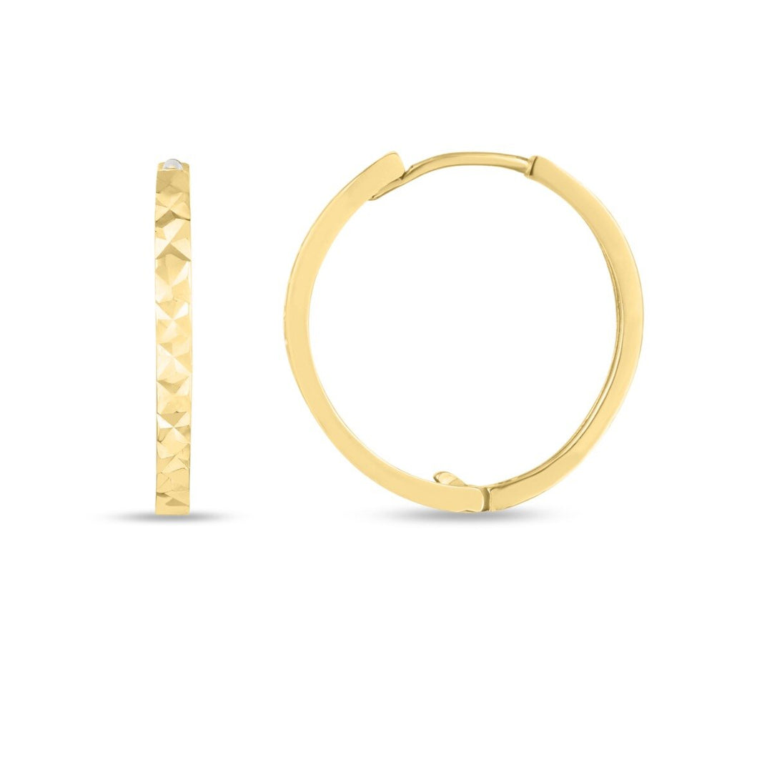 14K Diamond Cut Huggie Hoops, front view