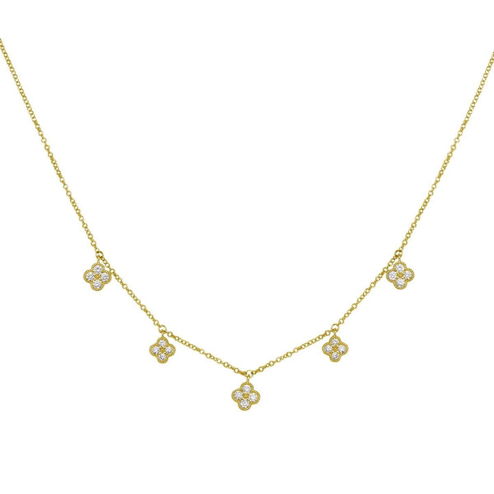 14K Diamond Flower Necklace, front view