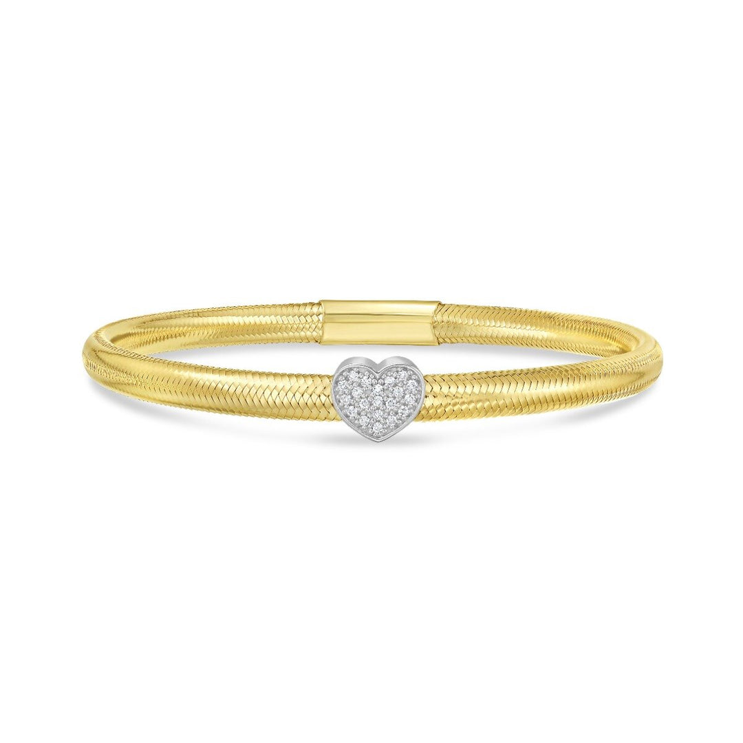14K Diamond Heart Stretch Mesh Bracelet, front view