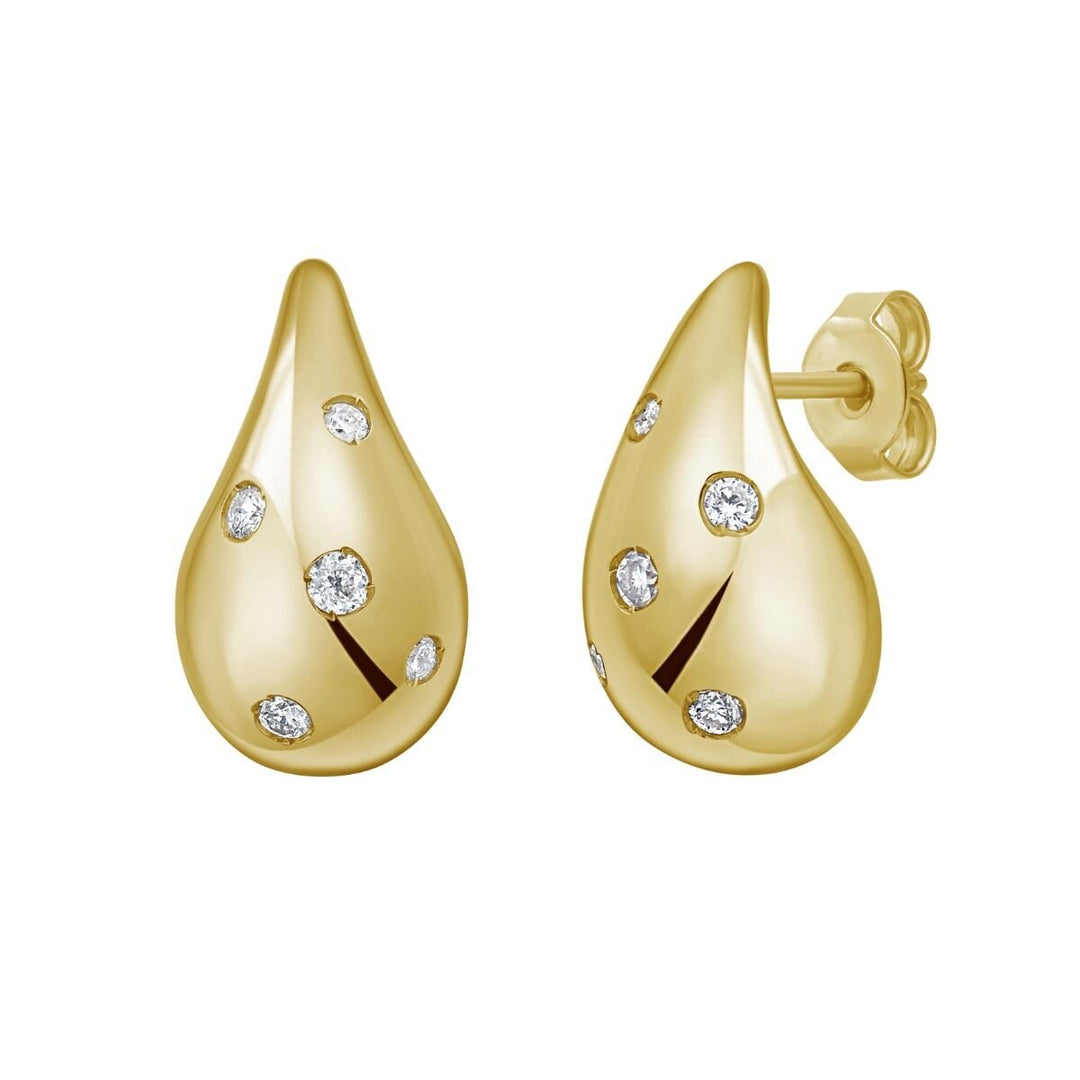 14K Diamond Raindrop Earrings, front view