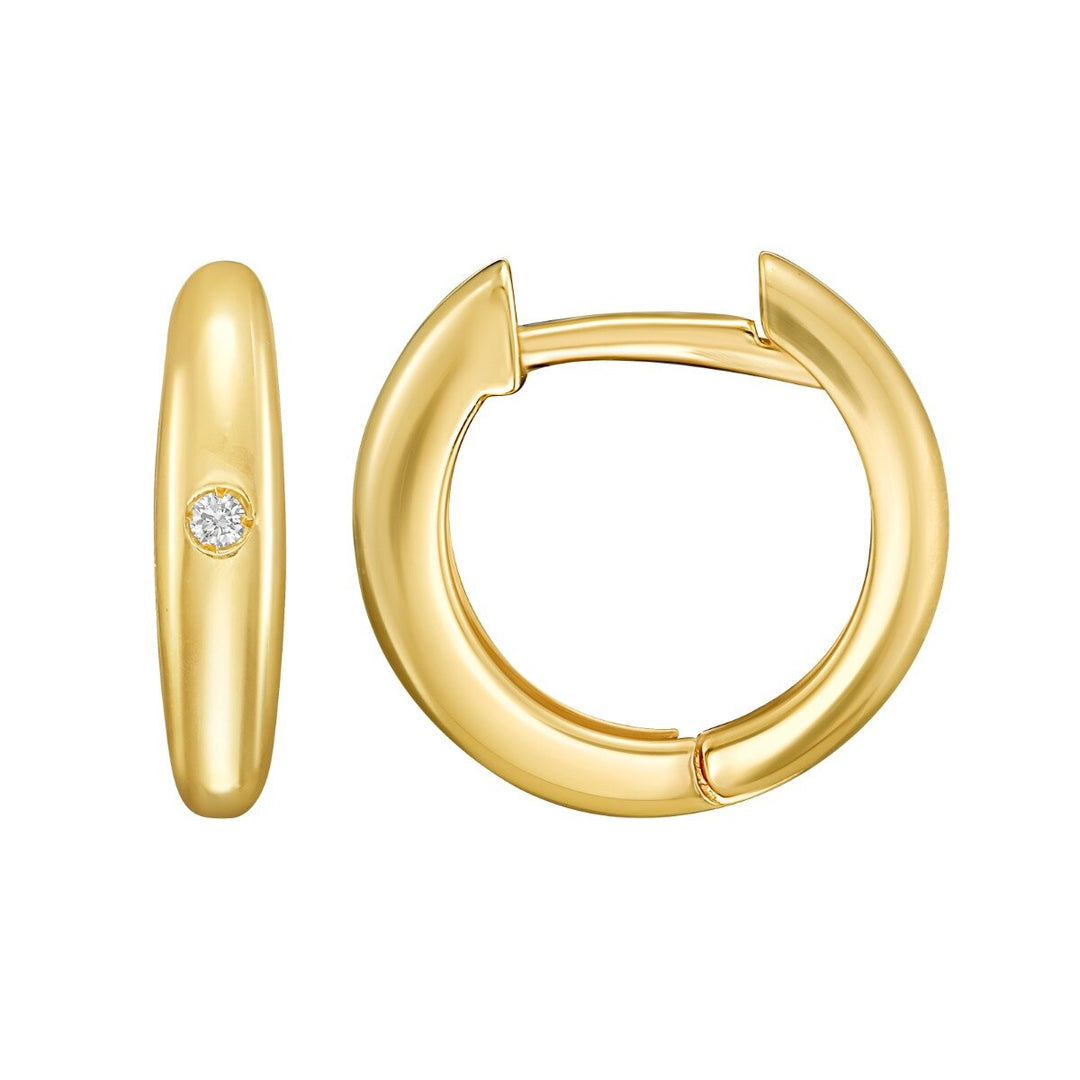 14K Diamond Small Hoop Earrings, front view