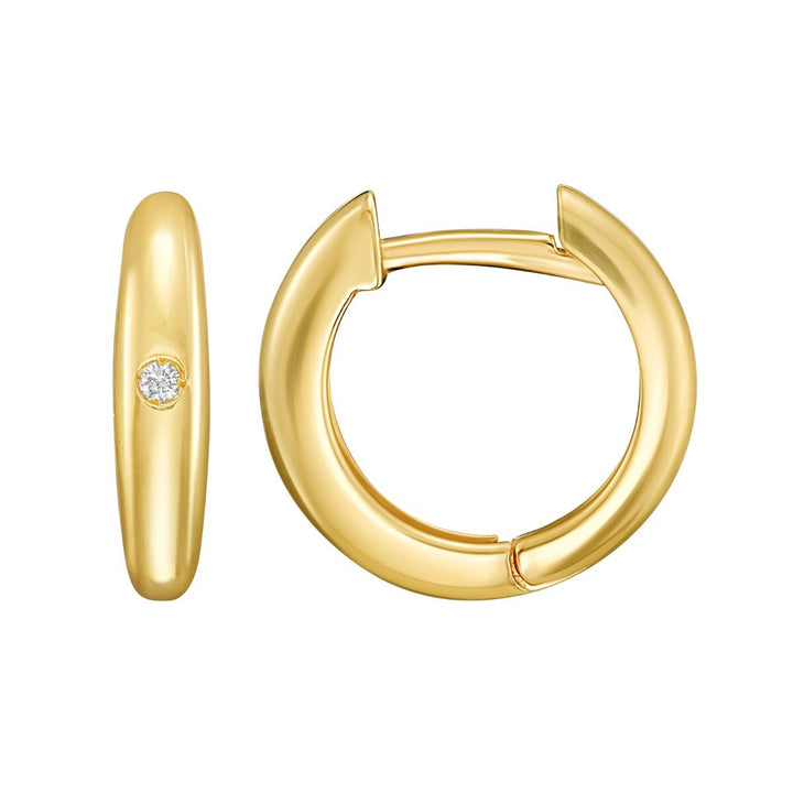 14K Diamond Small Hoop Earrings, front view
