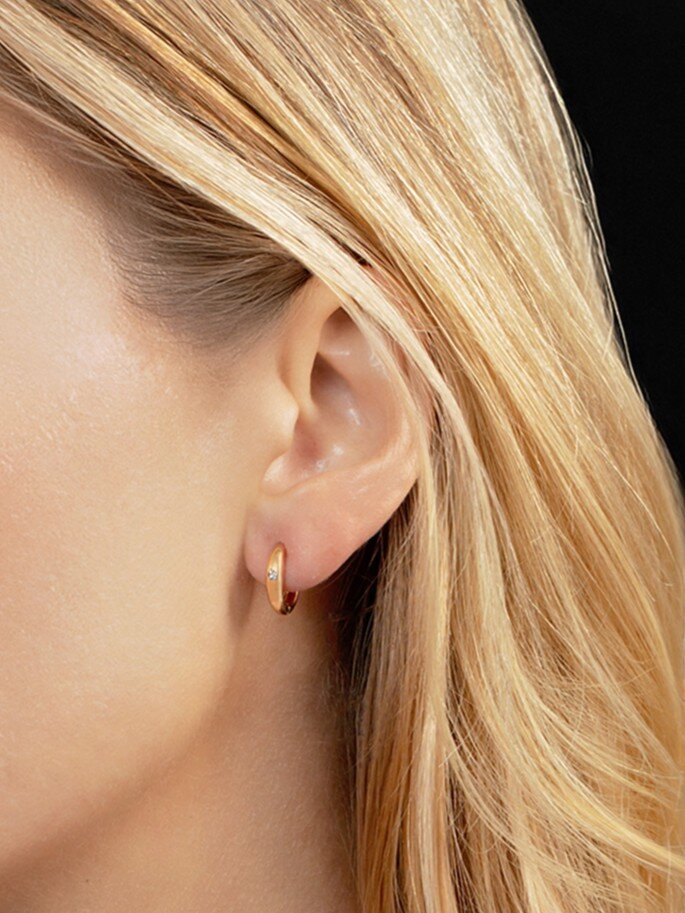 14K Diamond Small Hoop Earrings, view 4