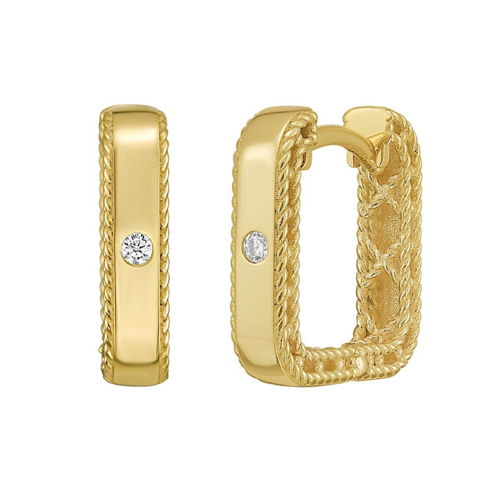 14K Diamond Square Huggie Earrings, view 2