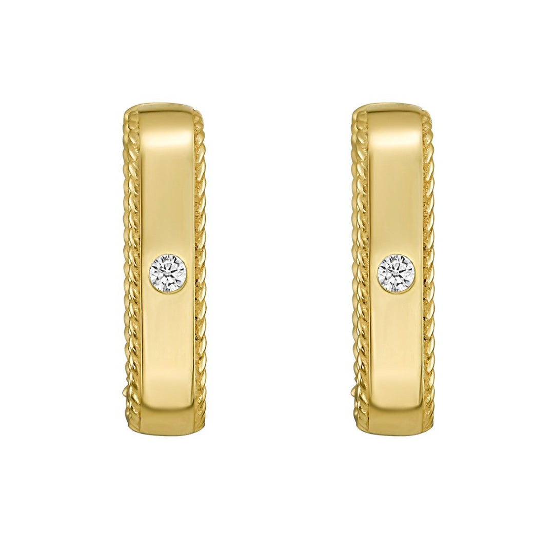 14K Diamond Square Huggie Earrings, view 3