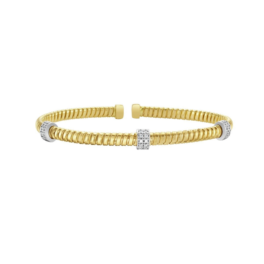 14K Diamond Triple Station Tubogas Cuff, front view