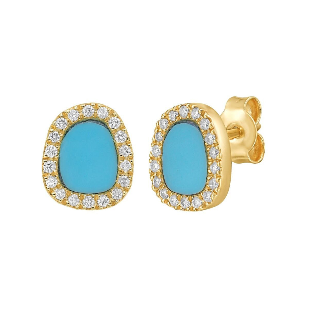 14K Diamond &amp; Turquoise Freeform Cushion Earrings, front view