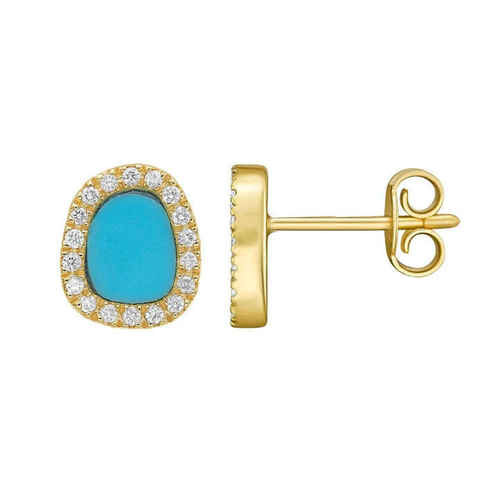 14K Diamond &amp; Turquoise Freeform Cushion Earrings, view 2