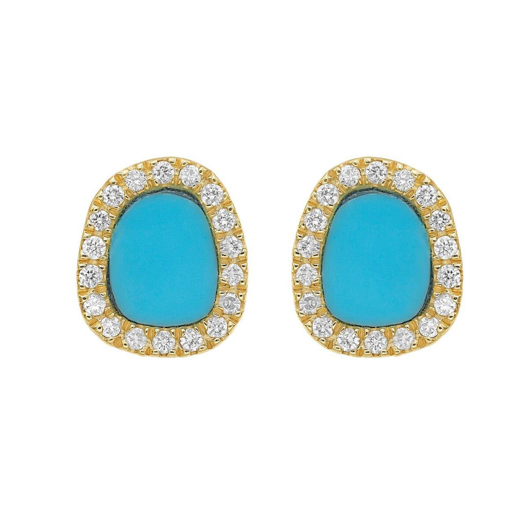 14K Diamond &amp; Turquoise Freeform Cushion Earrings, view 3