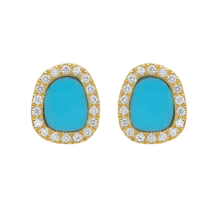 14K Diamond &amp; Turquoise Freeform Cushion Earrings, view 3