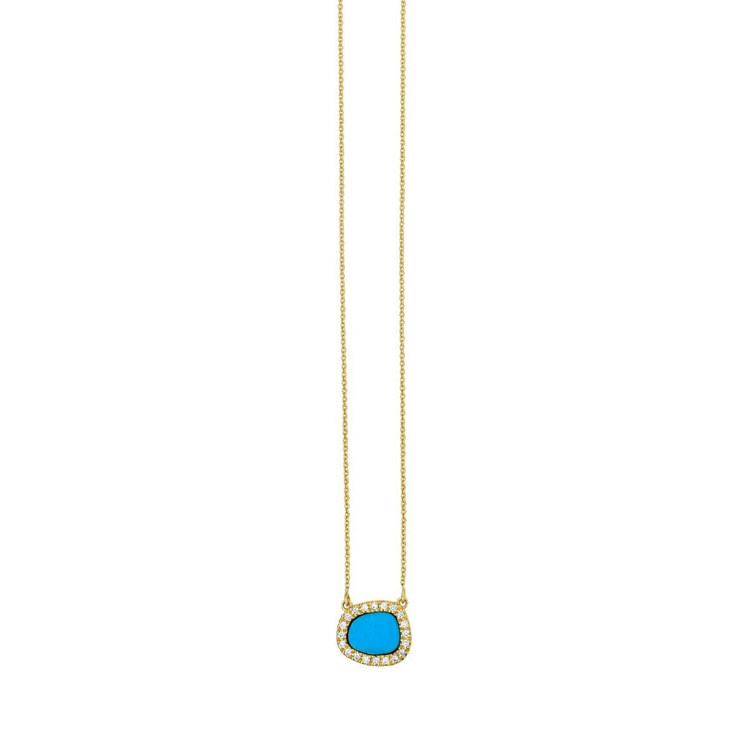 14K Diamond &amp; Turquoise Freeform Cushion Necklace, front view