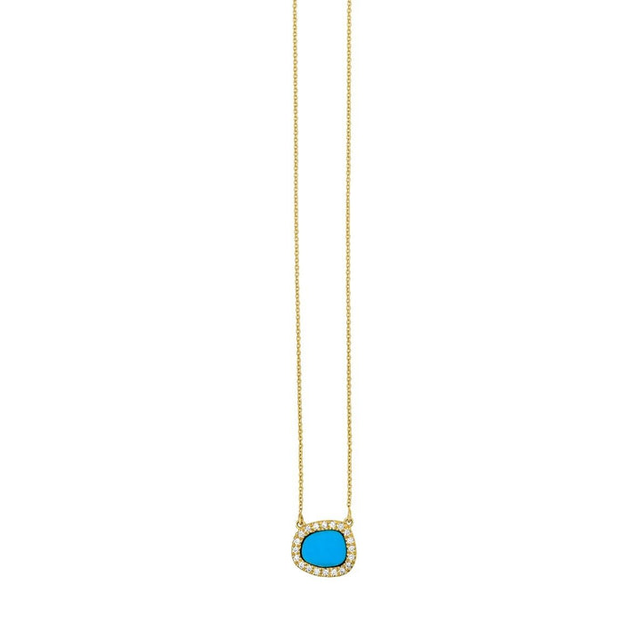 14K Diamond &amp; Turquoise Freeform Cushion Necklace, front view