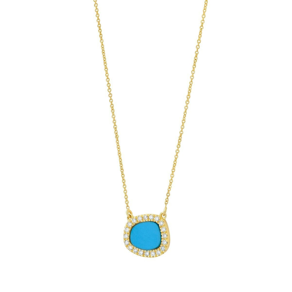 14K Diamond & Turquoise Freeform Cushion Necklace, view 2