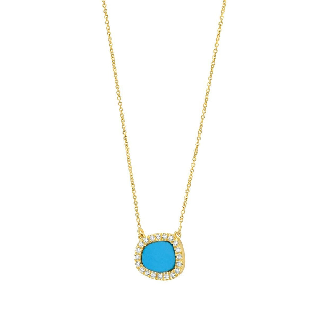 14K Diamond &amp; Turquoise Freeform Cushion Necklace, view 2