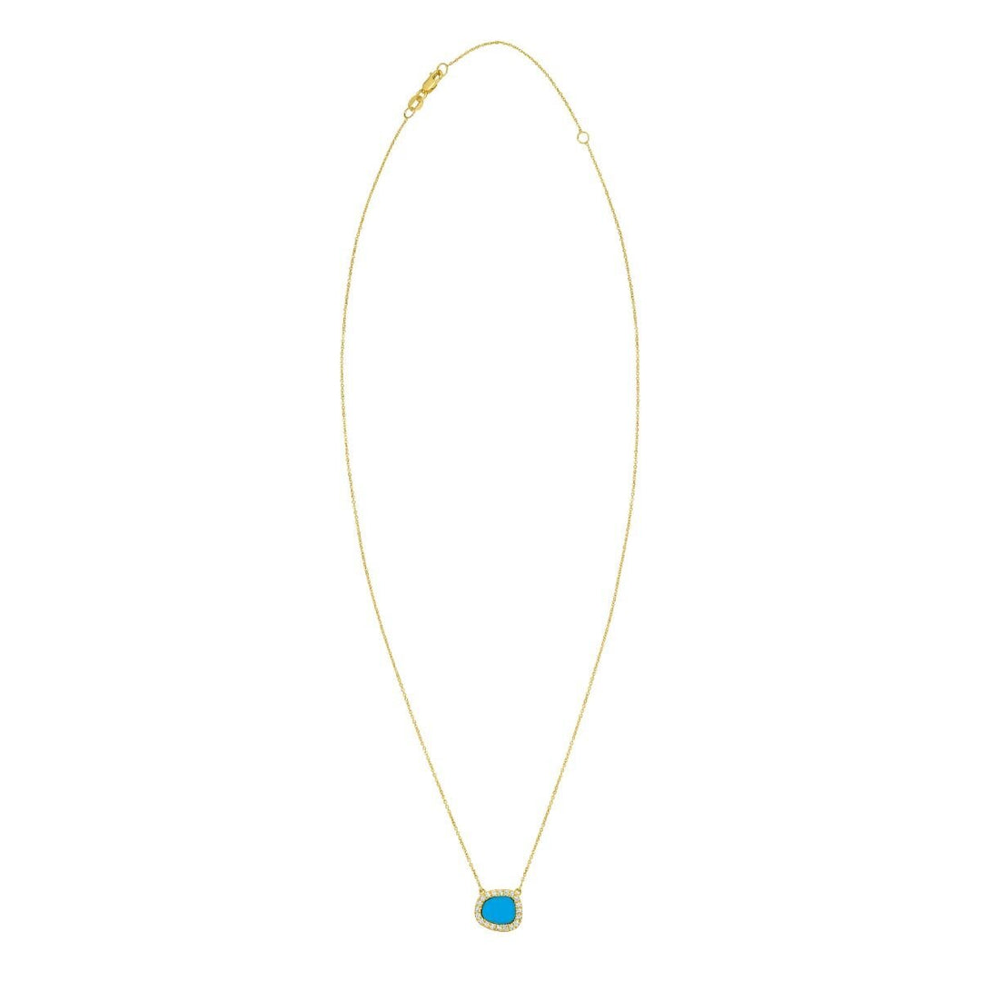14K Diamond &amp; Turquoise Freeform Cushion Necklace, view 3