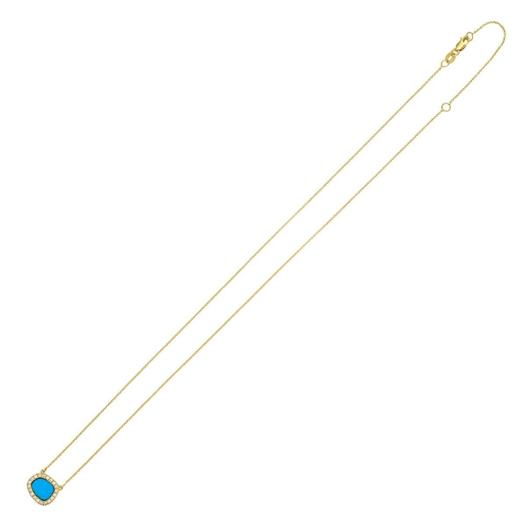 14K Diamond &amp; Turquoise Freeform Cushion Necklace, view 4