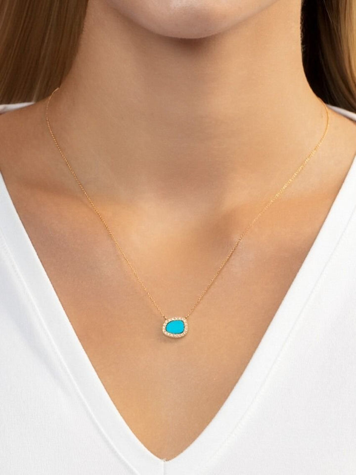 14K Diamond &amp; Turquoise Freeform Cushion Necklace, view 5
