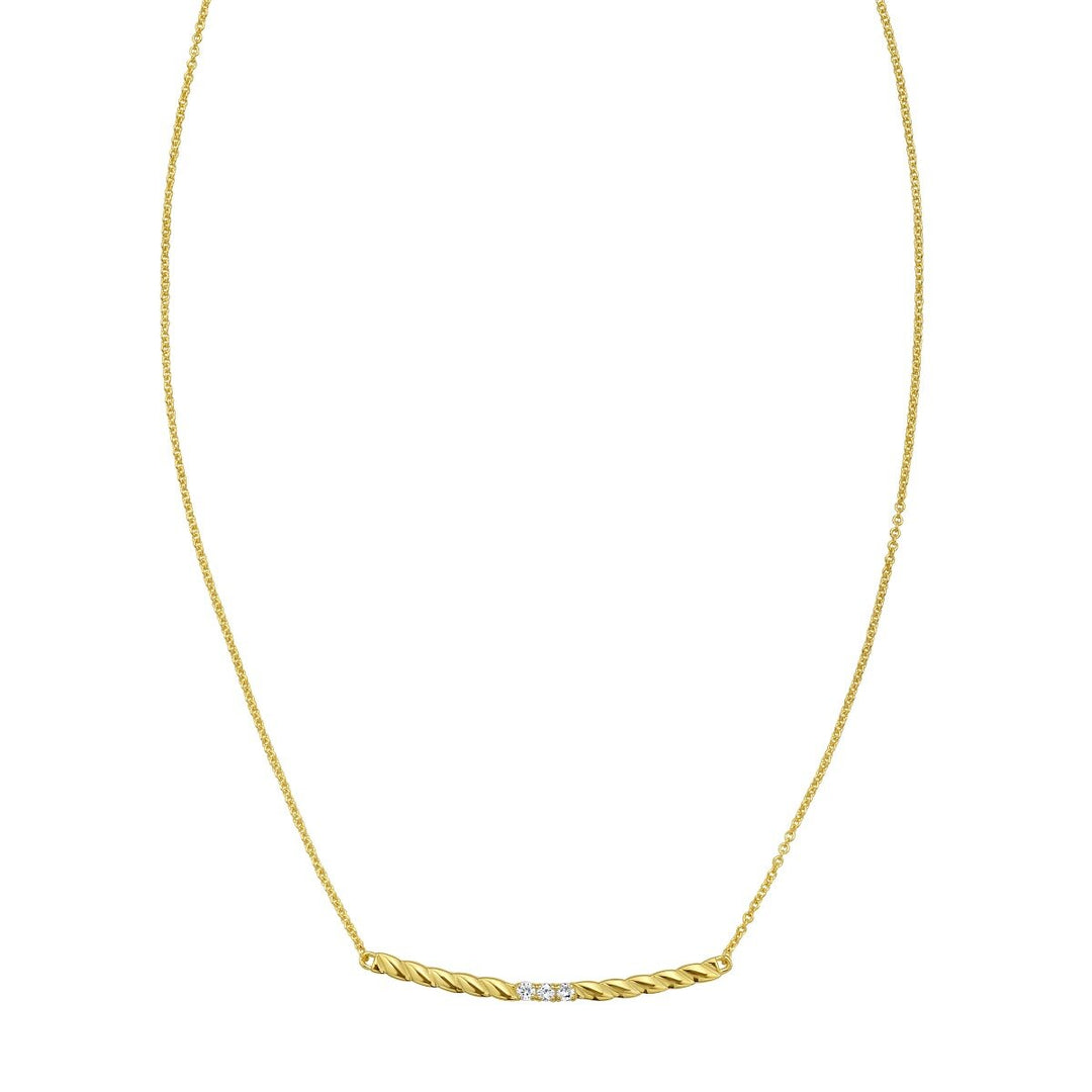 14K Diamond Twisted Bar Necklace, front view