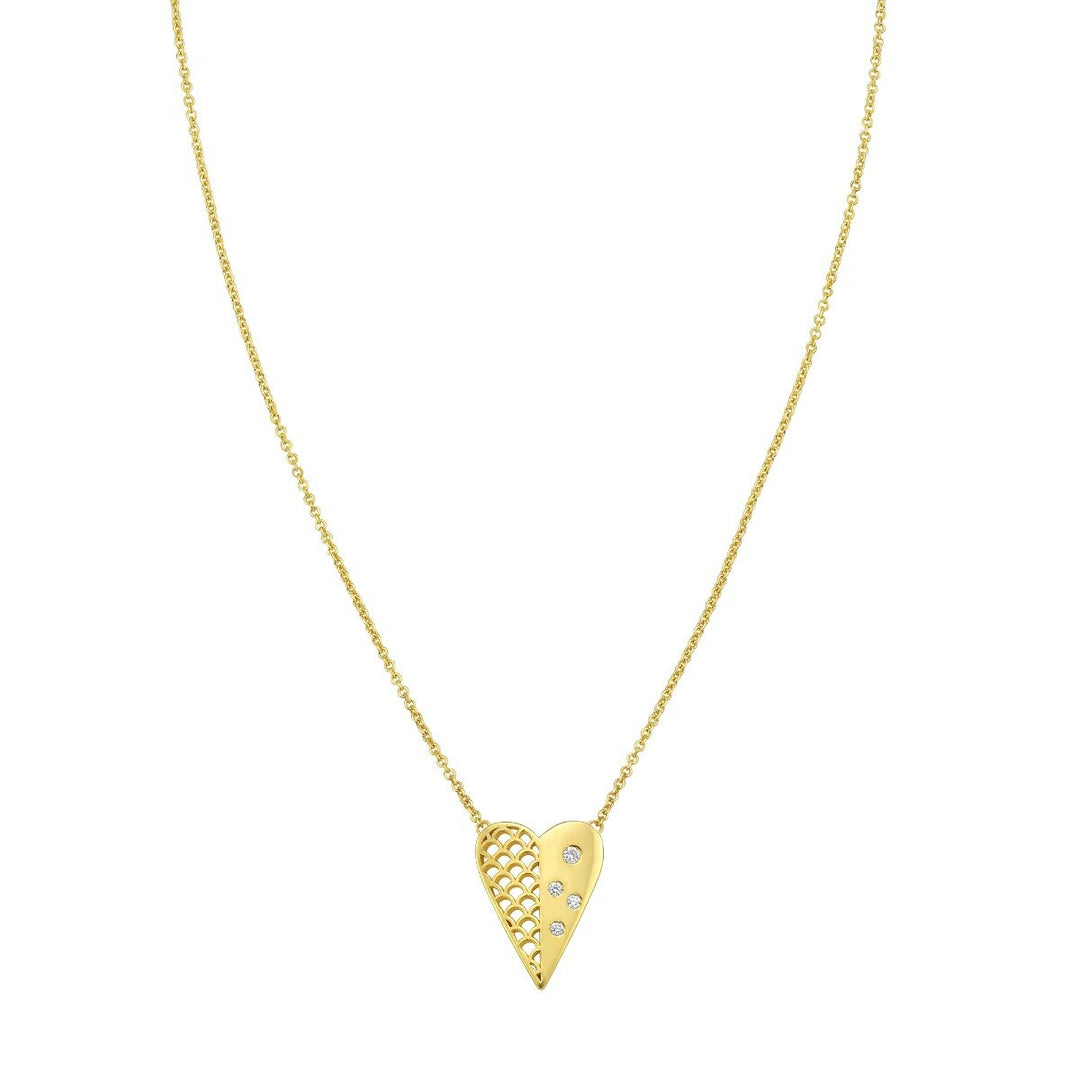 14K Diamond Vannèrie Heart Necklace, front view