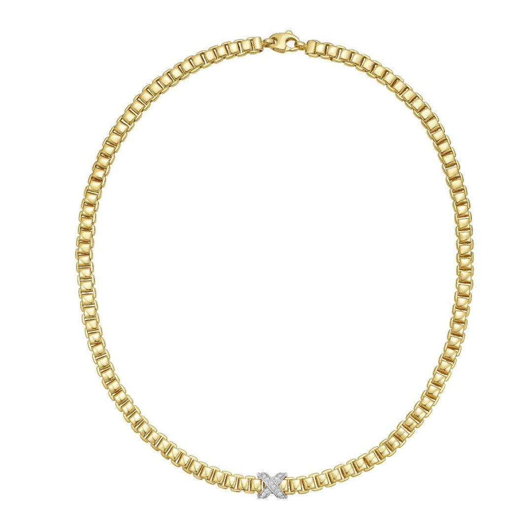 14K & Diamond X Venetian Link Necklace, front view