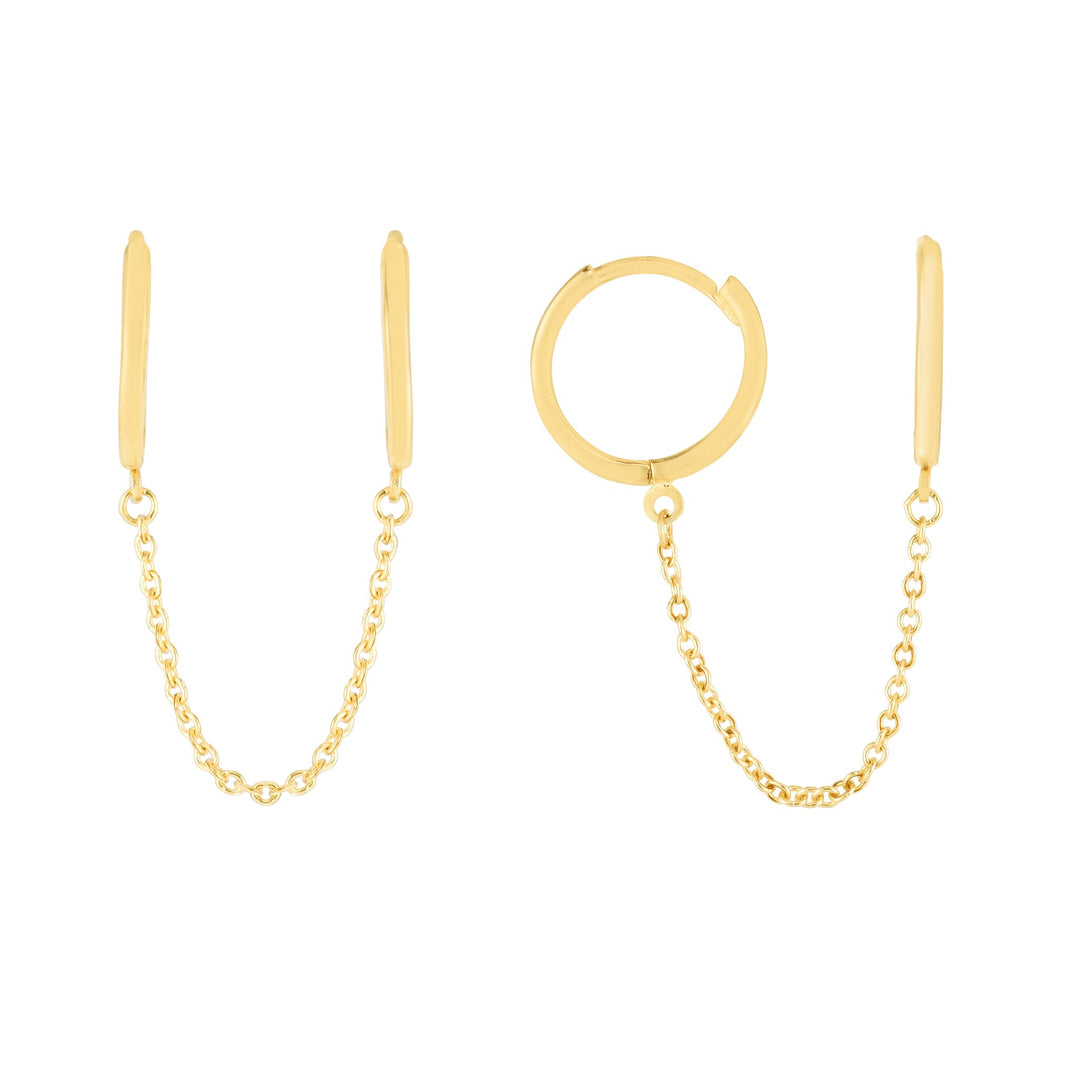 14K Double Pierced Chain Huggies, front view