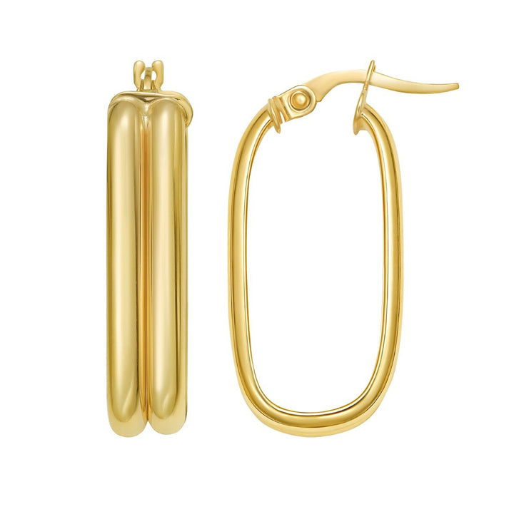 14K Double Row Paperclip Hoop Earrings, front view