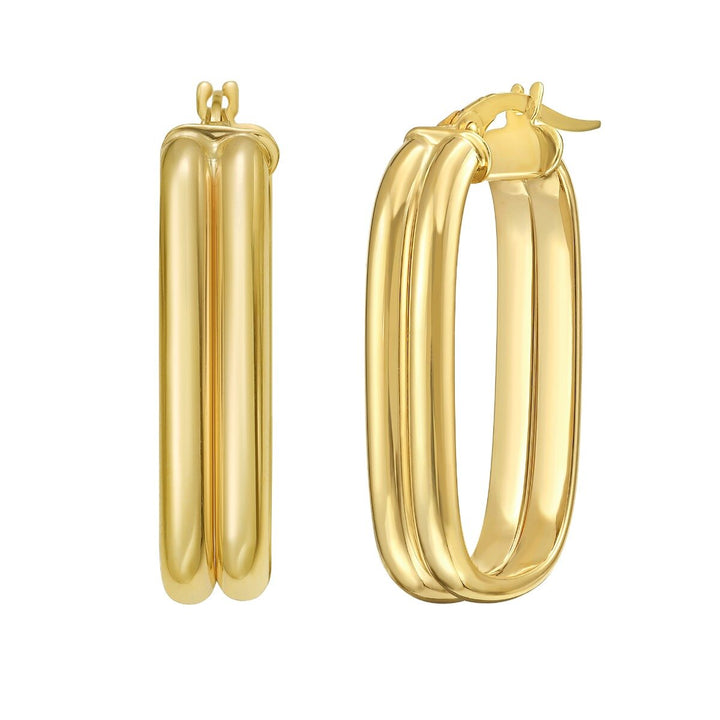 14K Double Row Paperclip Hoop Earrings, view 2