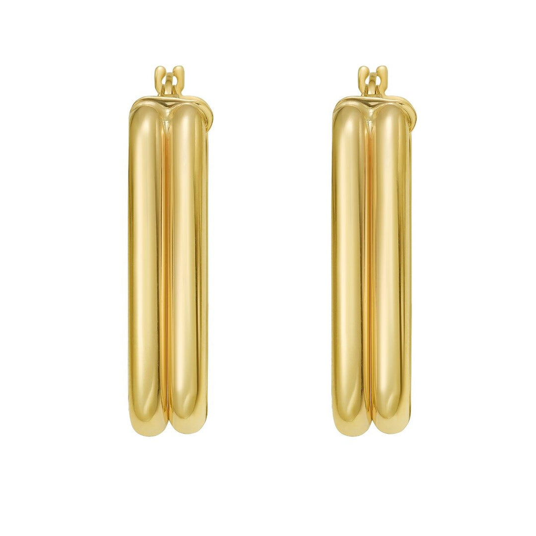 14K Double Row Paperclip Hoop Earrings, view 3