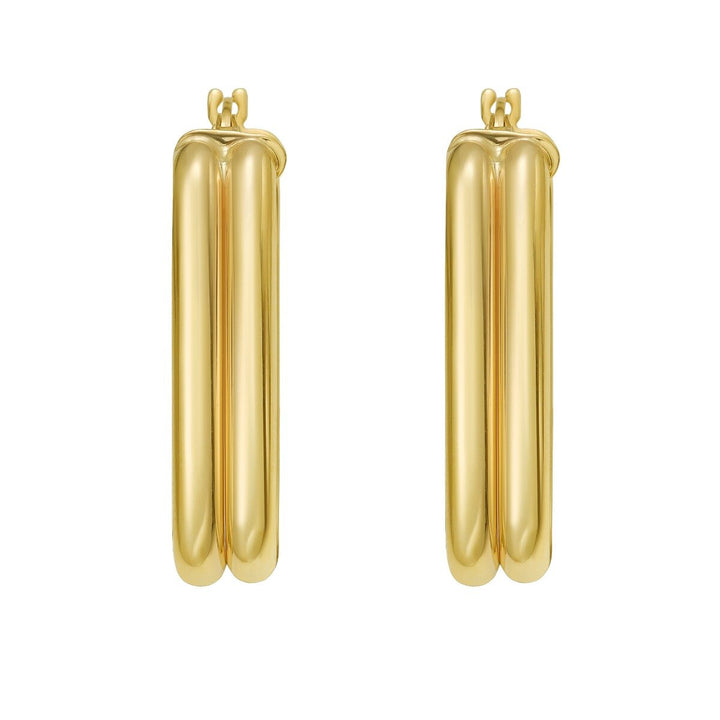 14K Double Row Paperclip Hoop Earrings, view 3