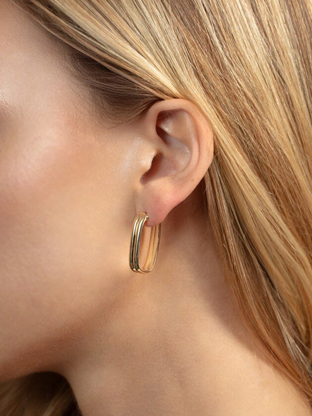 14K Double Row Paperclip Hoop Earrings, view 4