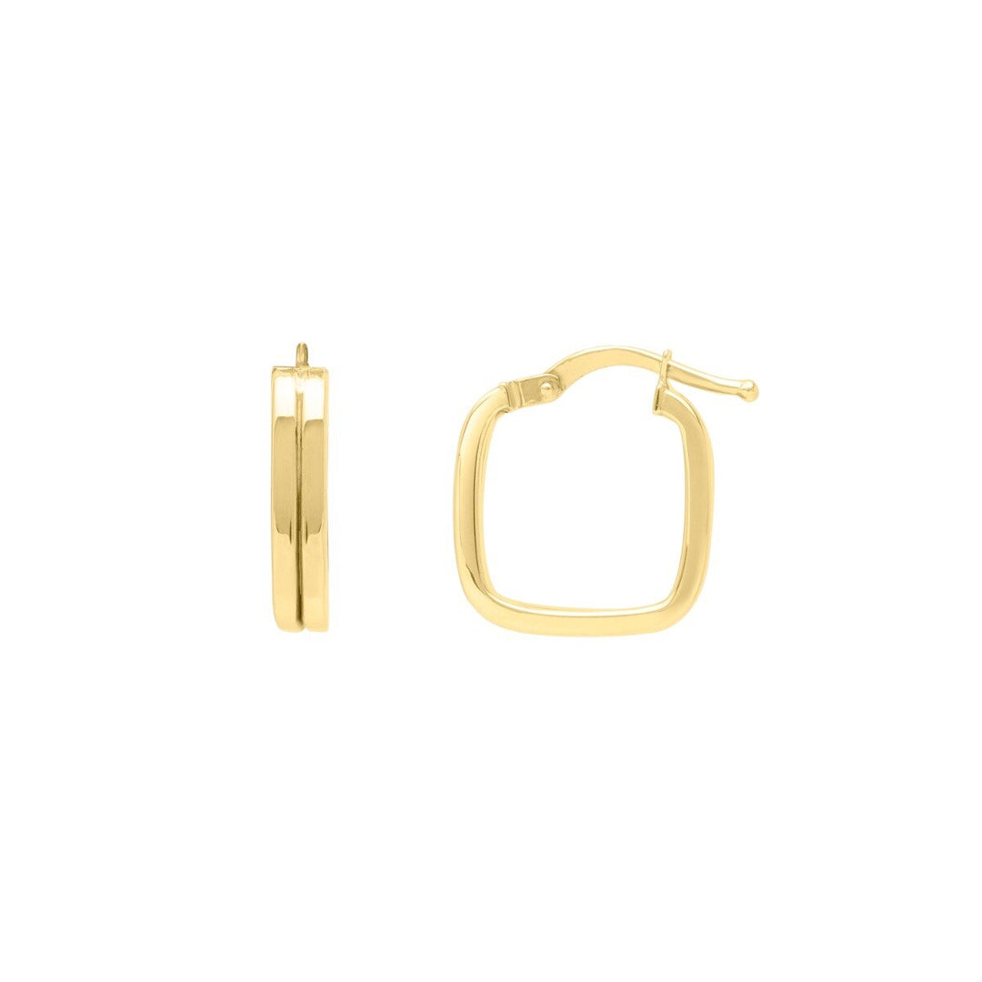 14K Double Square Tube Hoops, front view