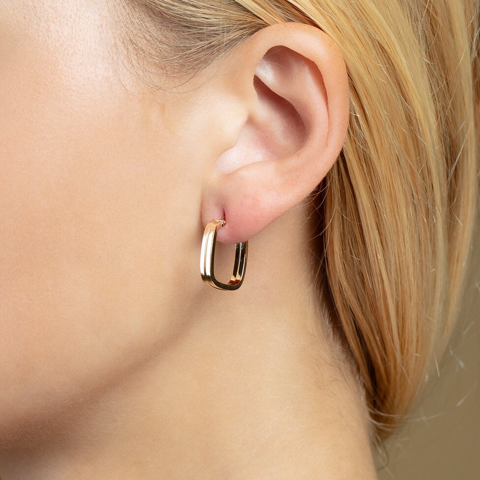 14K Double Square Tube Hoops, view 2