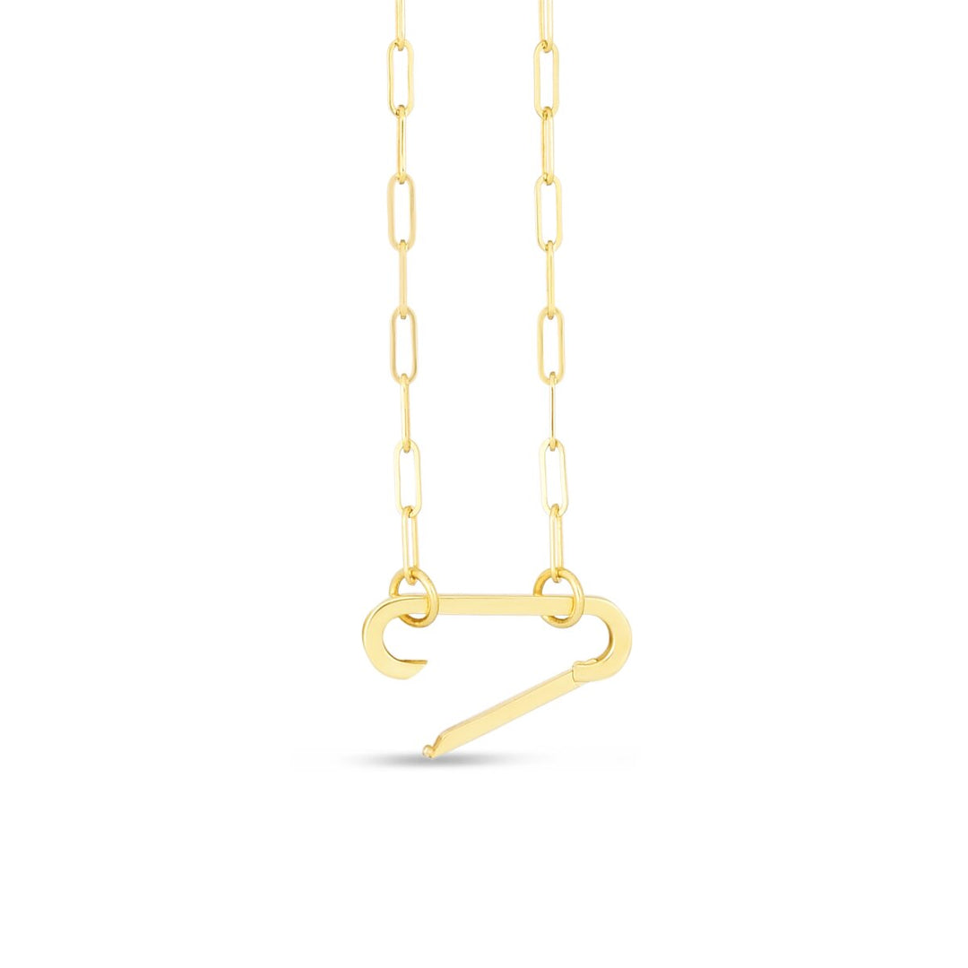 14K Elongated Link Push-lock Necklace, front view