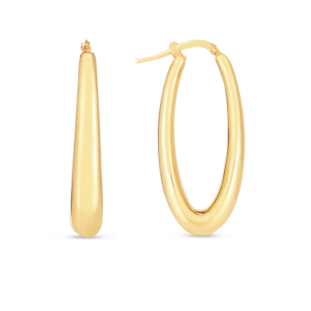14K Elongated Oval Hoops, front view