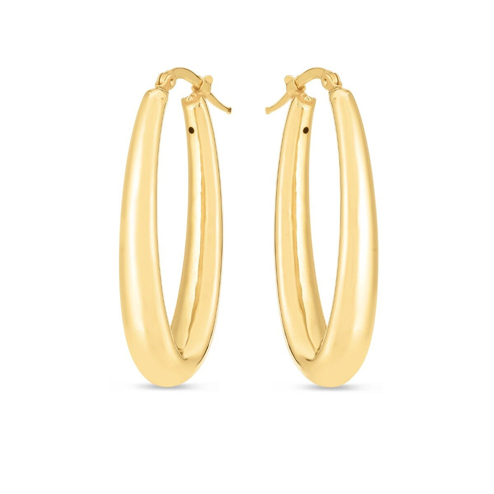 14K Elongated Oval Hoops, view 2