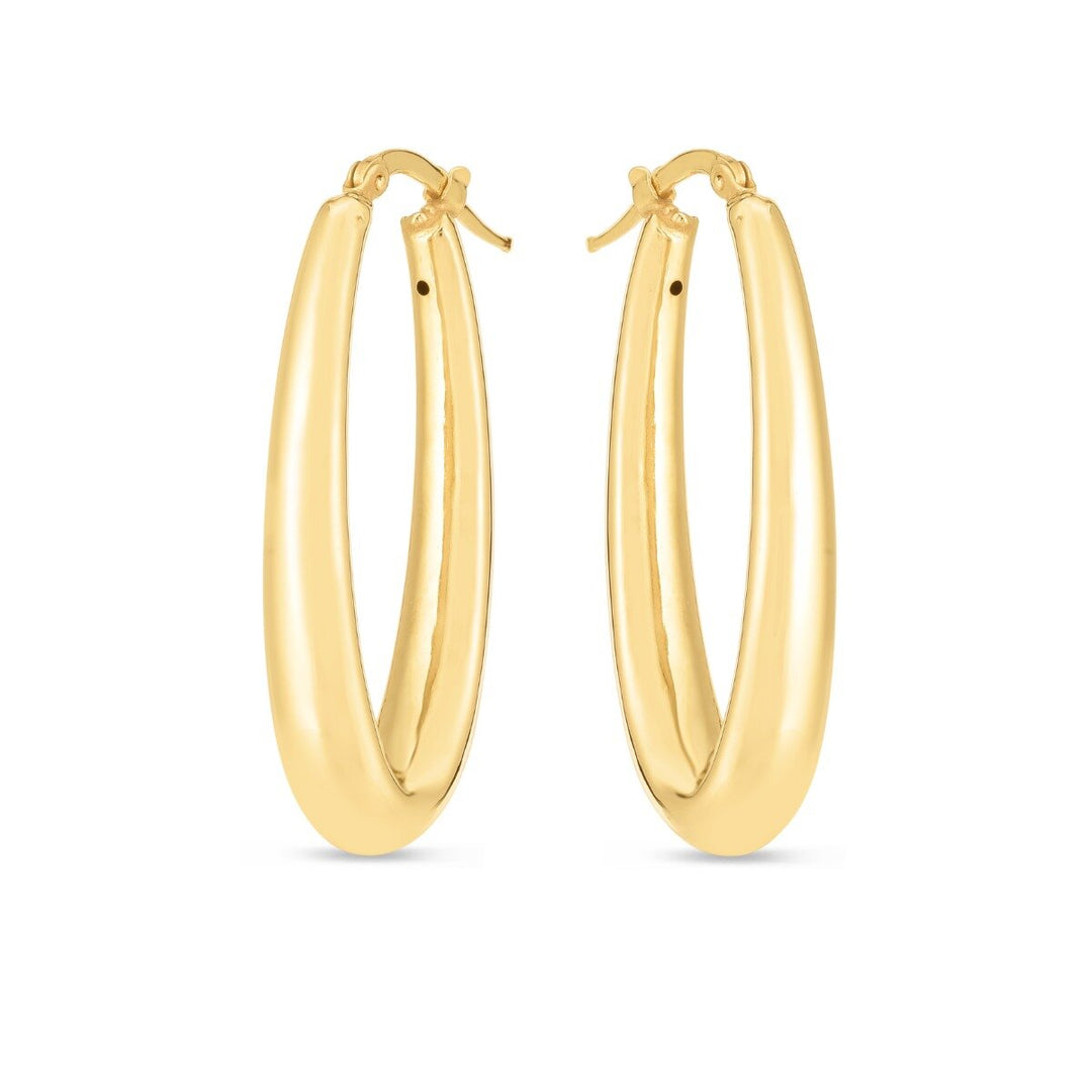 14K Elongated Oval Hoops, view 2