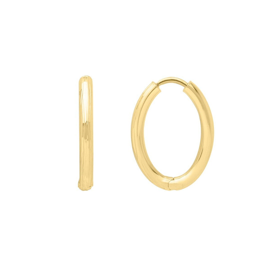14K Endless Engraved Oval Hoops, front view