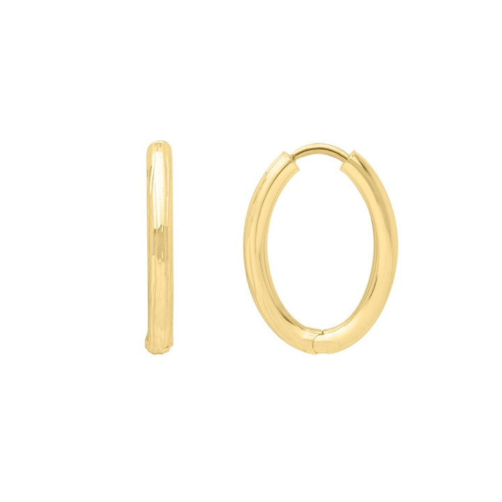 14K Endless Engraved Oval Hoops, front view