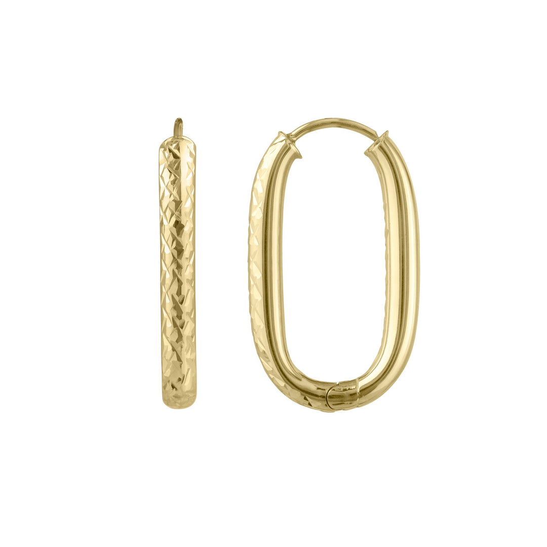 14K Endless Engraved Paperclip Hoops, front view