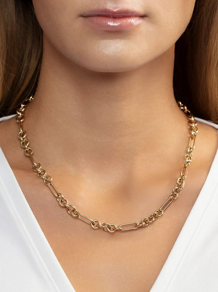 14K Fashion Figaro Link Necklace, view 3