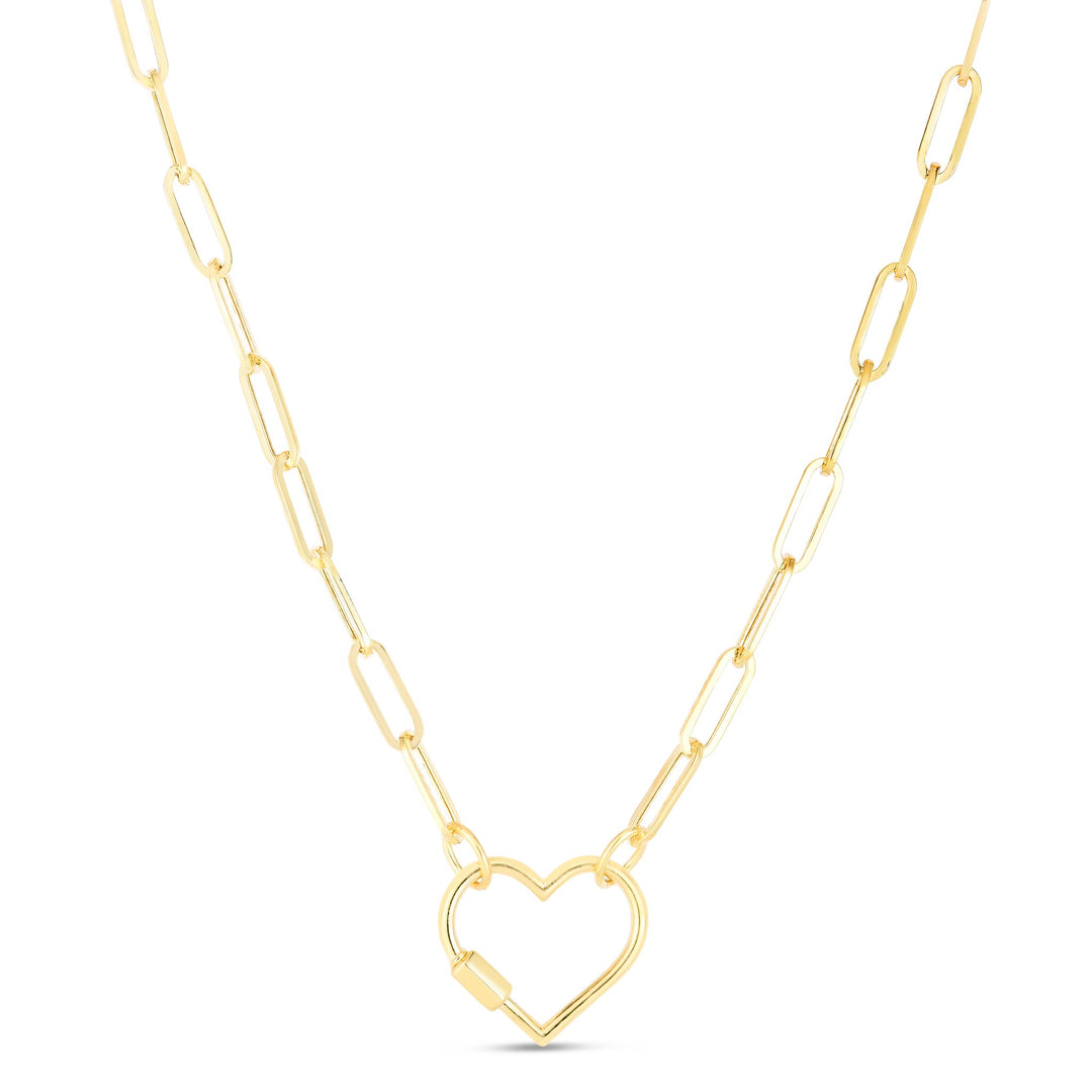 14K Heart Carabiner Paperclip Necklace, front view