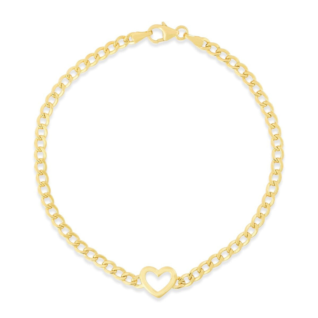 14K Heart Curb Bracelet, front view