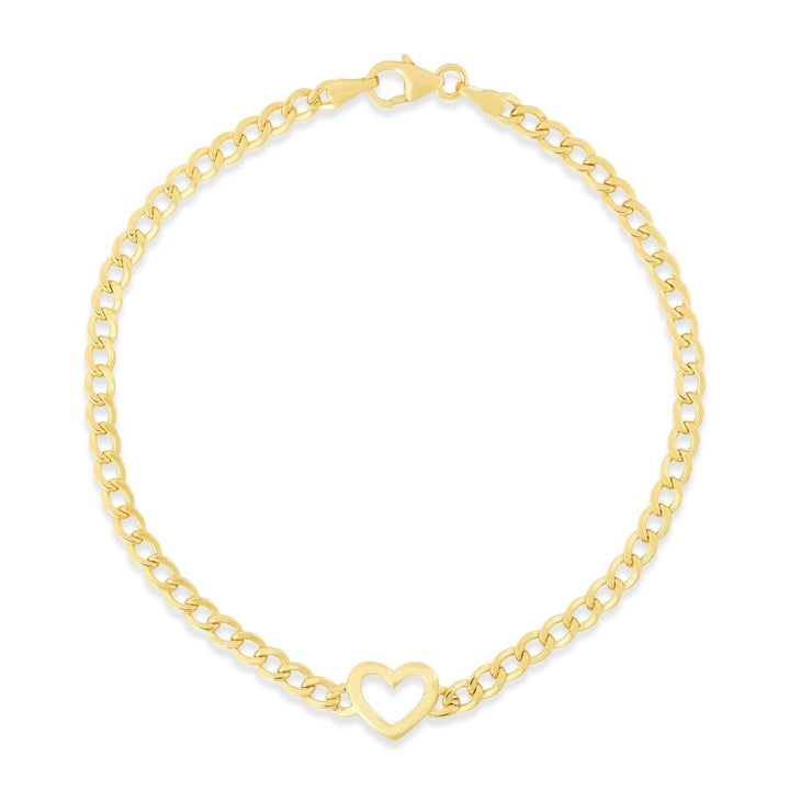 14K Heart Curb Bracelet, front view