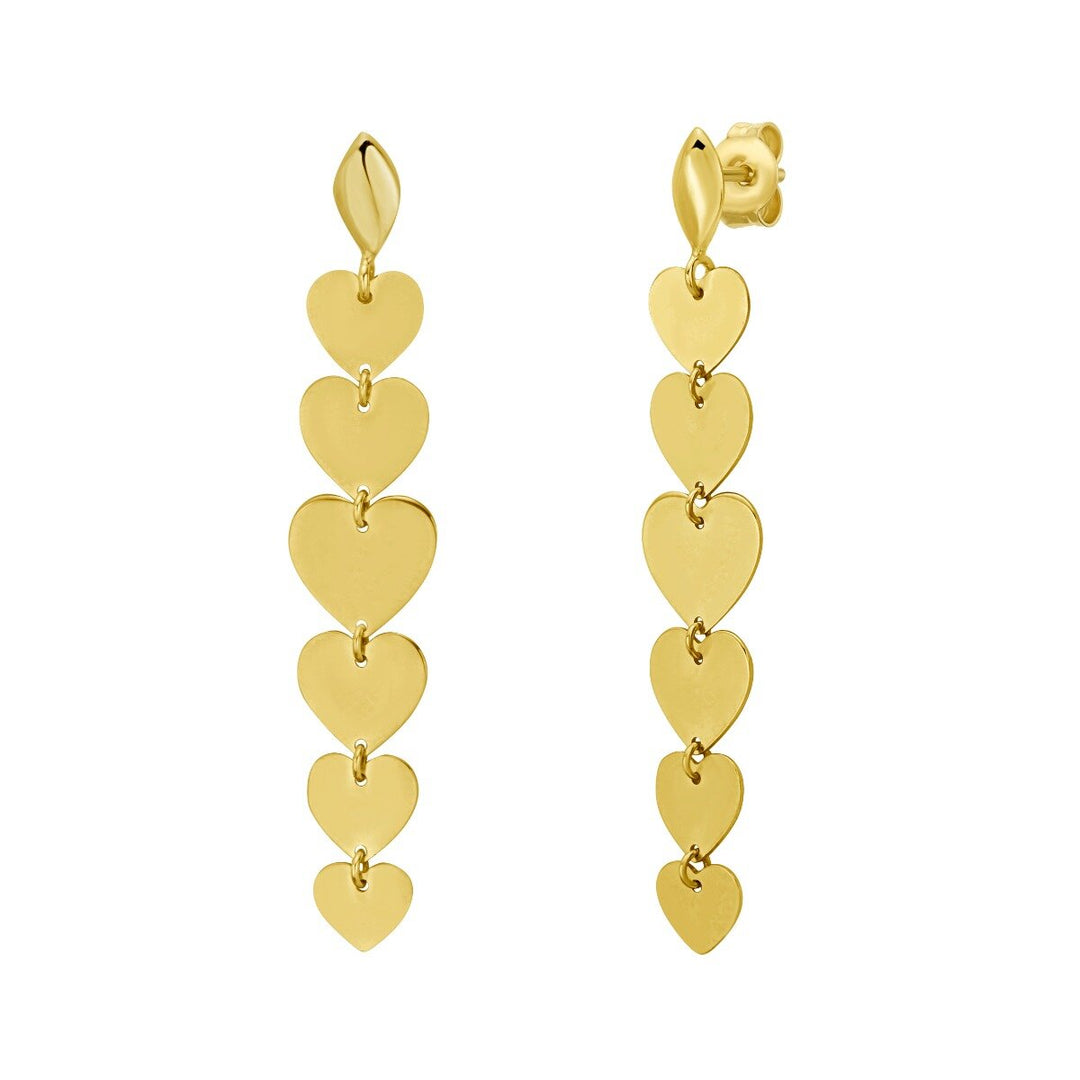 14K Heart Drop Hearrings, front view