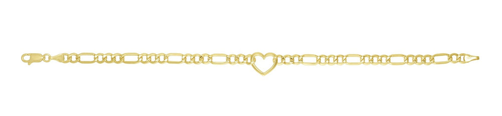 14K Heart Figaro Chain Bracelet, view 2