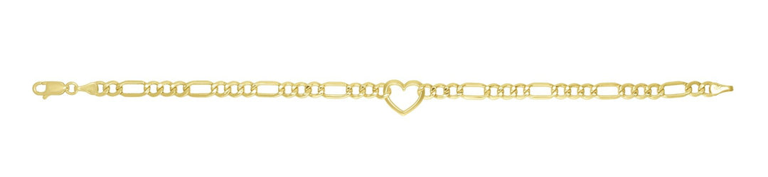 14K Heart Figaro Chain Bracelet, view 2