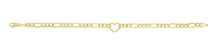 14K Heart Figaro Chain Bracelet, view 2