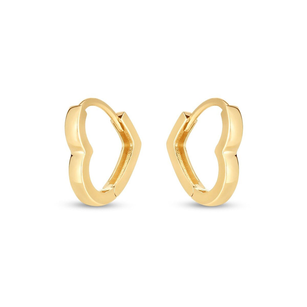 14K Heart Huggie Hoops, view 2