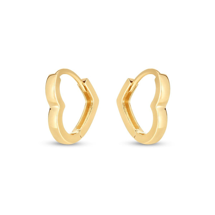 14K Heart Huggie Hoops, view 2