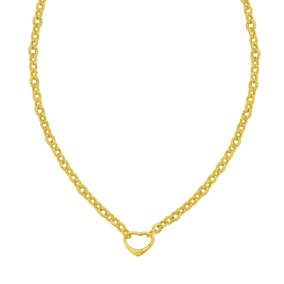 14K Heart Lock Charm Necklace, front view